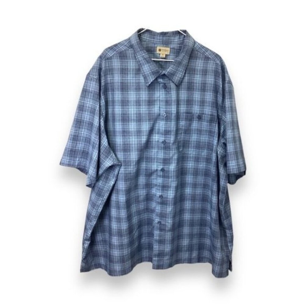 Haggar Mens Short Sleeve Button-Up Shirt Tattersall Plaid Blue Big & Tall 4X
